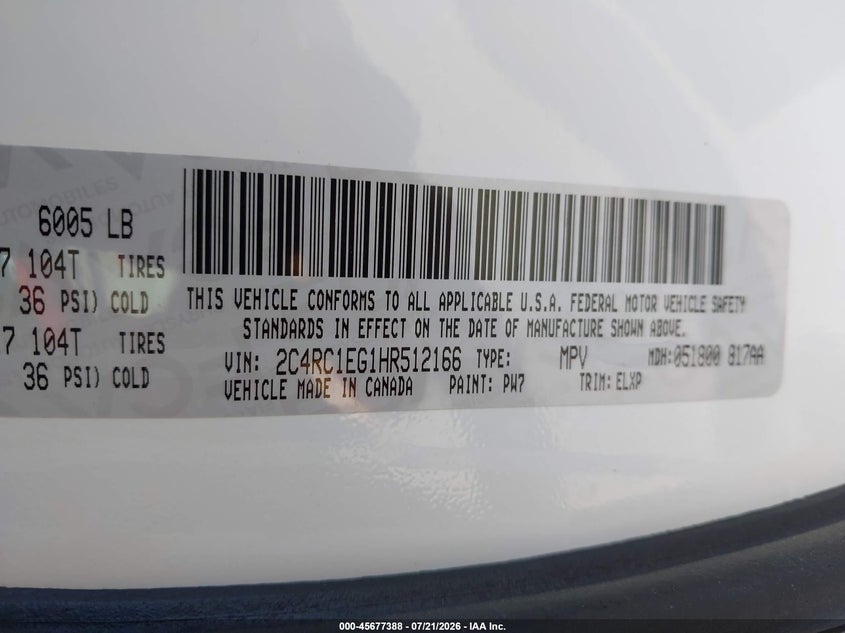 2017 Chrysler Pacifica Touring-L Plus VIN: 2C4RC1EG1HR512166 Lot: 45677388