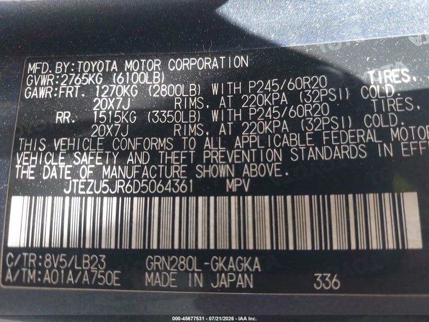2013 Toyota 4Runner Limited VIN: JTEZU5JR6D5064361 Lot: 45677531