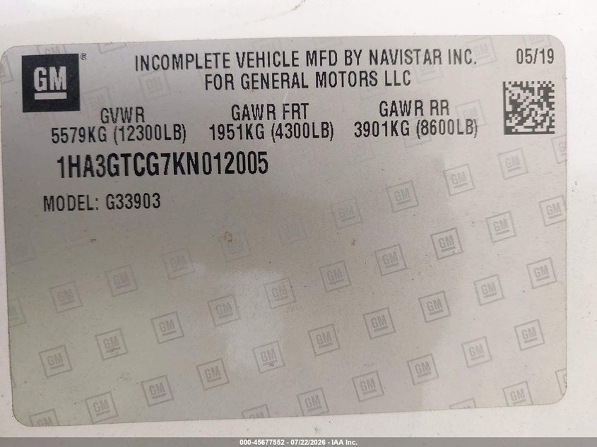 2019 CHEVROLET EXPRESS CUTAWAY 4500 auction photo 8