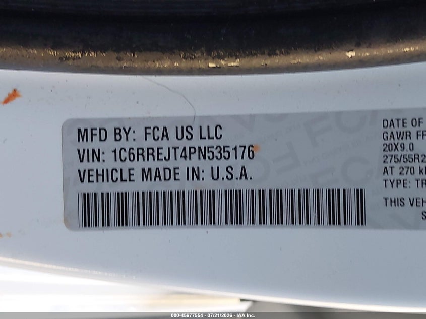 2023 Ram 1500 Laramie 4X2 5'7 Box VIN: 1C6RREJT4PN535176 Lot: 45677554