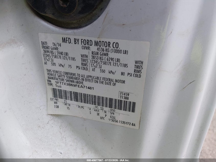 FORD F-350 2015 VIN 1FT7X3B69FEA71481