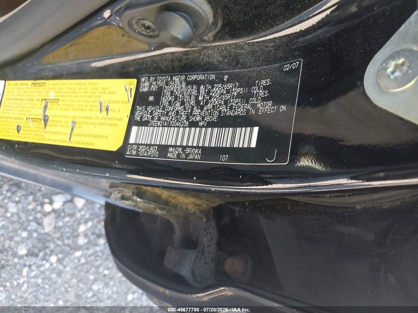 2007 Toyota Highlander Hybrid Limited V6 VIN: JTEEW21A170046238 Lot: 45677780