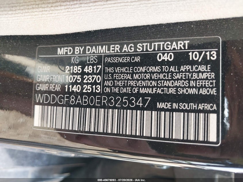 2014 Mercedes-Benz C 300 Sport 4Matic VIN: WDDGF8AB0ER325347 Lot: 45678093