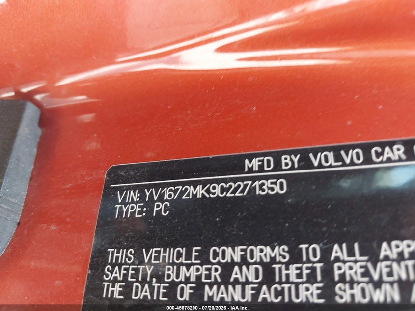 2012 Volvo C30 Premier Plus VIN: YV1672MK9C2271350 Lot: 45678200