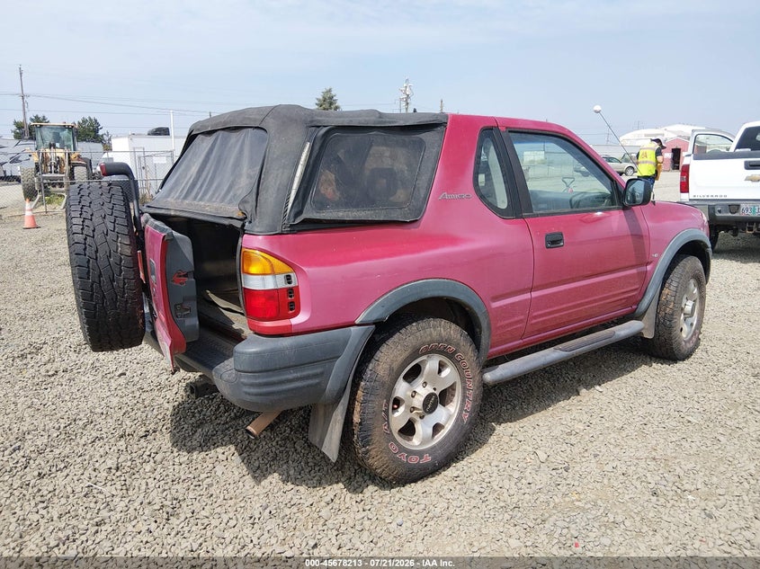1999 Isuzu Amigo S 3.2L V6 Hard Top/S 3.2L V6 Soft Top VIN: 4S2CM57W7X4328239 Lot: 45678213