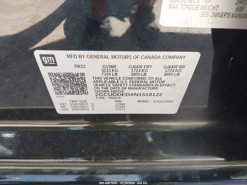 2022 Chevrolet Silverado 1500 4Wd Standard Bed Lt VIN: 2GCUDDEDXN1518122 Lot: 45678361