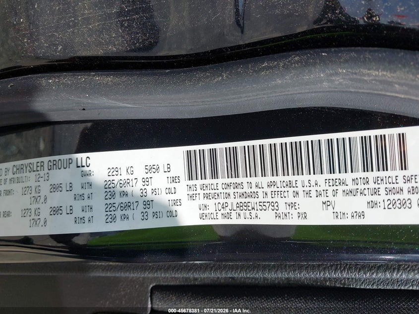 2014 Jeep Cherokee Sport VIN: 1C4PJLAB9EW155793 Lot: 45678381