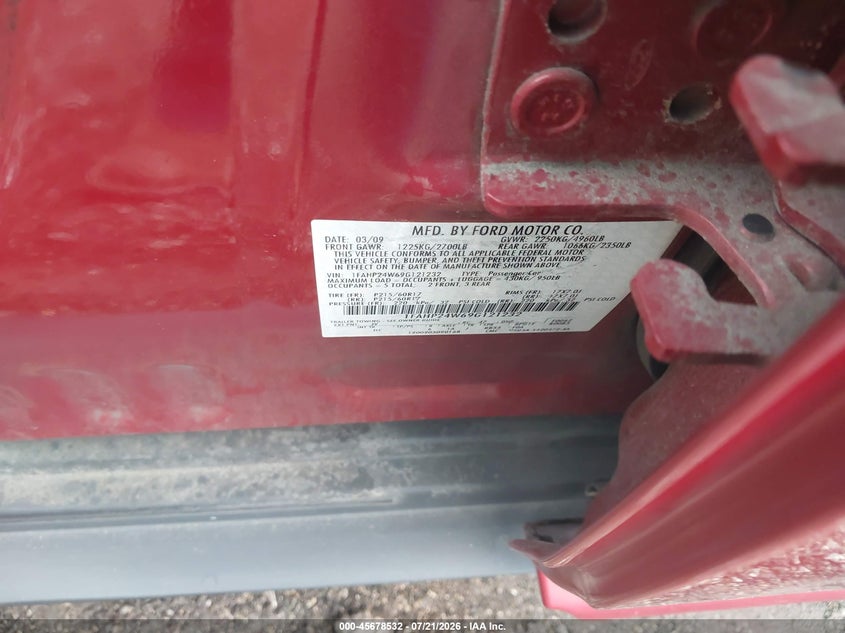2009 Ford Taurus Sel VIN: 1FAHP24W69G121232 Lot: 45678532