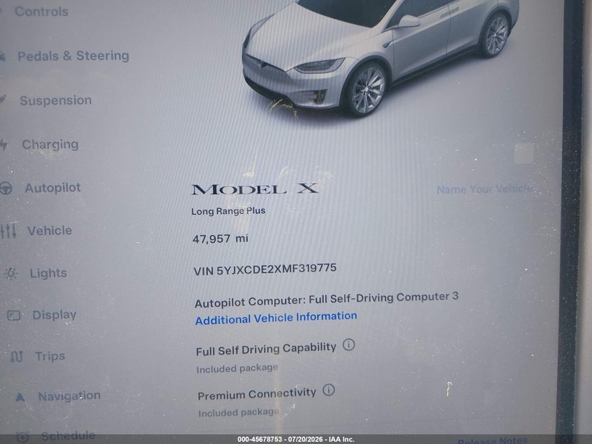 2021 Tesla Model X Long Range Dual Motor All-Wheel Drive/Long Range Plus Dual Motor All-Wheel Drive VIN: 5YJXCDE2XMF319775 Lot: 45678753