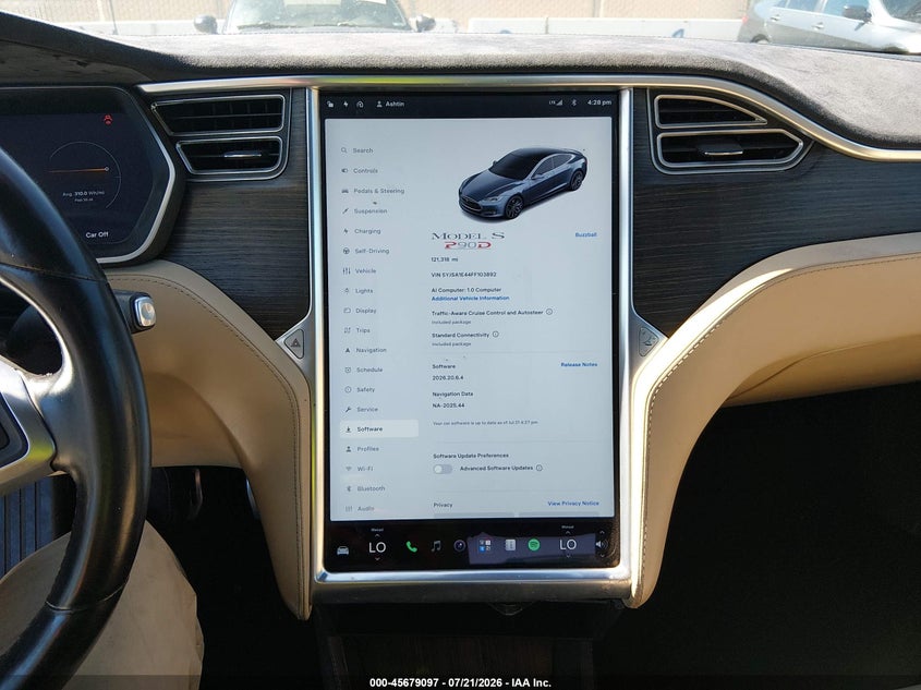 2015 Tesla Model S 85D/P85D VIN: 5YJSA1E44FF103892 Lot: 45679097
