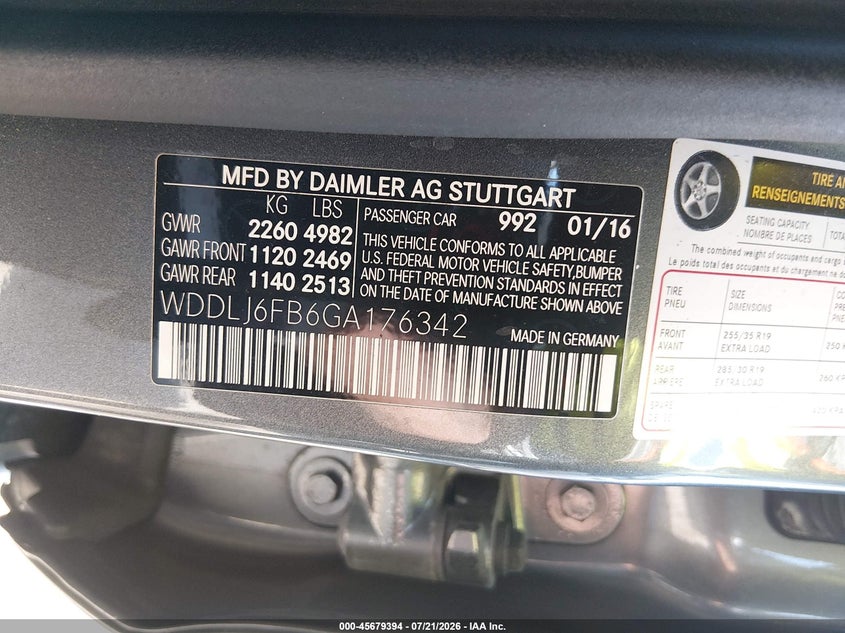 2016 Mercedes-Benz Cls 400 VIN: WDDLJ6FB6GA176342 Lot: 45679394