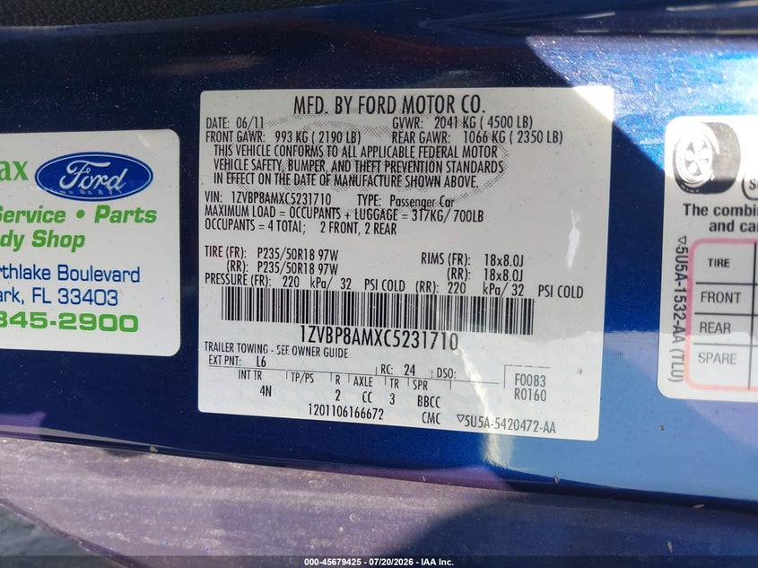 2012 Ford Mustang V6 Premium VIN: 1ZVBP8AMXC5231710 Lot: 45679425