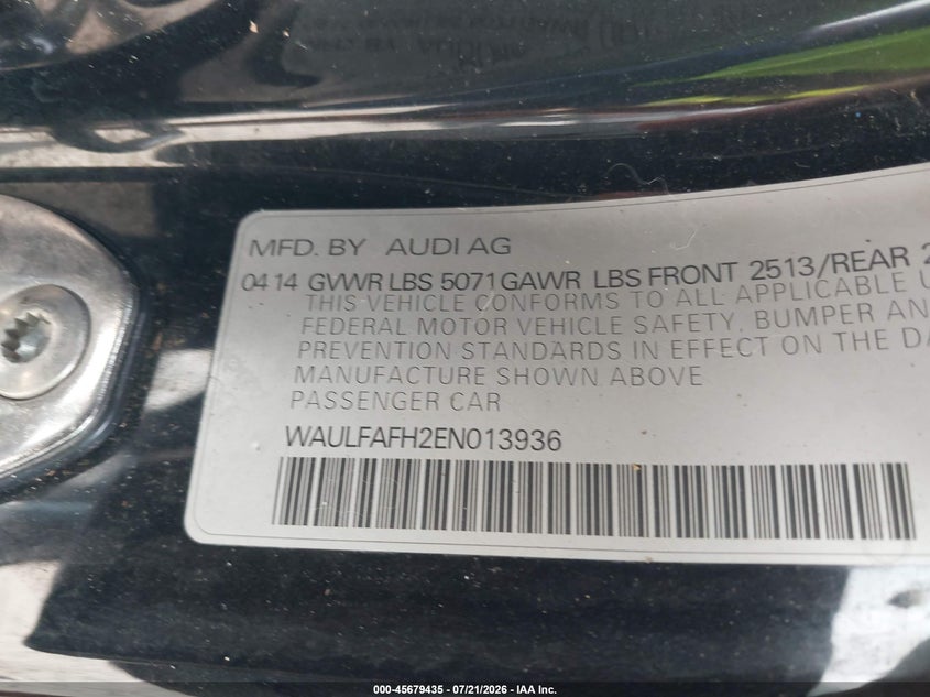 2014 Audi A5 2.0T Premium VIN: WAULFAFH2EN013936 Lot: 45679435