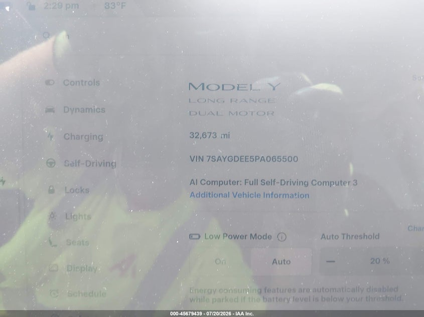2023 Tesla Model Y Awd/Long Range Dual Motor All-Wheel Drive VIN: 7SAYGDEE5PA065500 Lot: 45679439