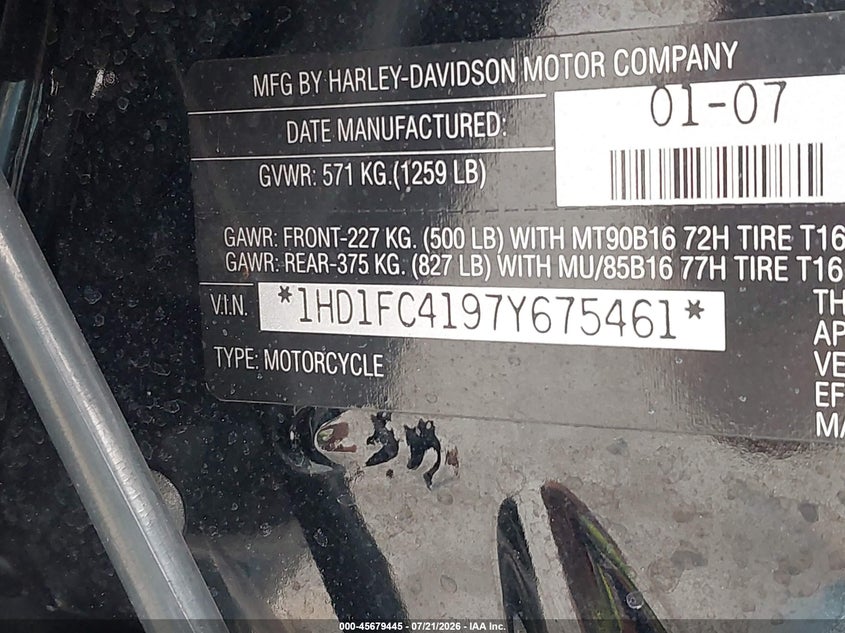 2007 Harley-Davidson Flhtcui VIN: 1HD1FC4197Y675461 Lot: 45679445