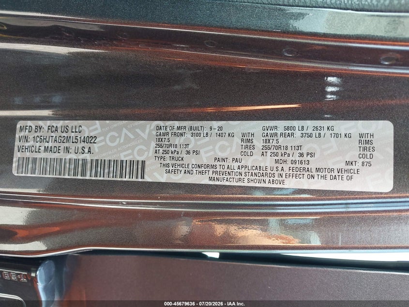 2021 Jeep Gladiator 80Th Anniversary 4X4 VIN: 1C6HJTAG2ML514022 Lot: 45679636