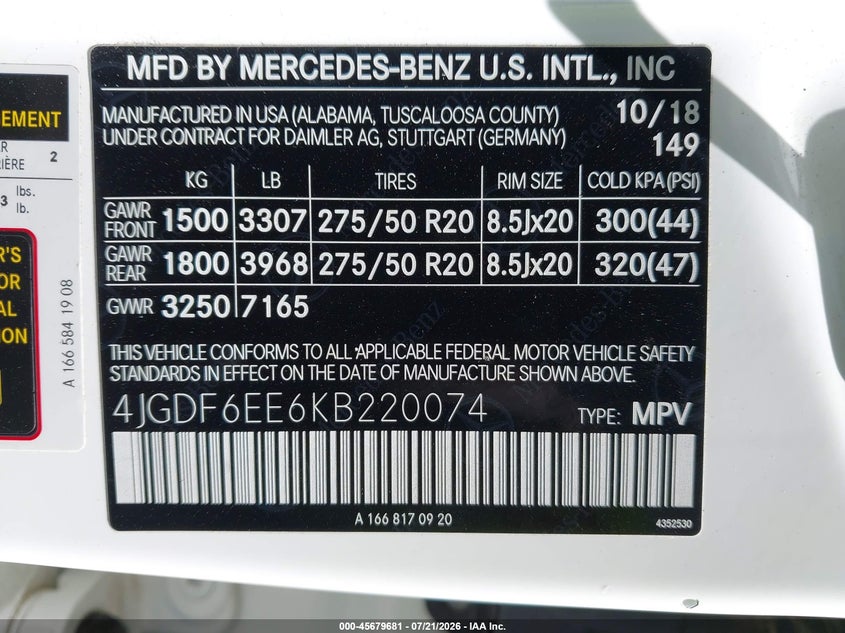2019 Mercedes-Benz Gls 450 4Matic VIN: 4JGDF6EE6KB220074 Lot: 45679681