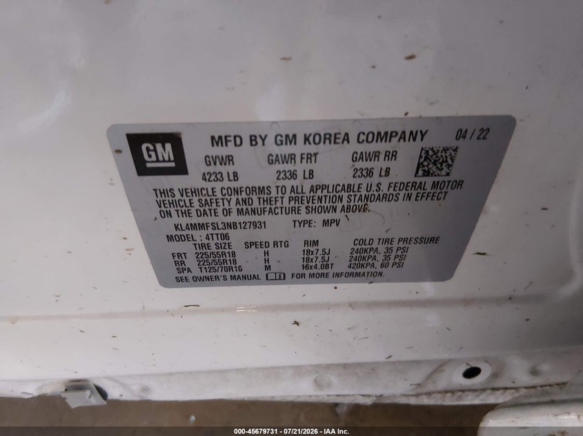 BUICK ENCORE GX 2022 VIN KL4MMFSL3NB127931