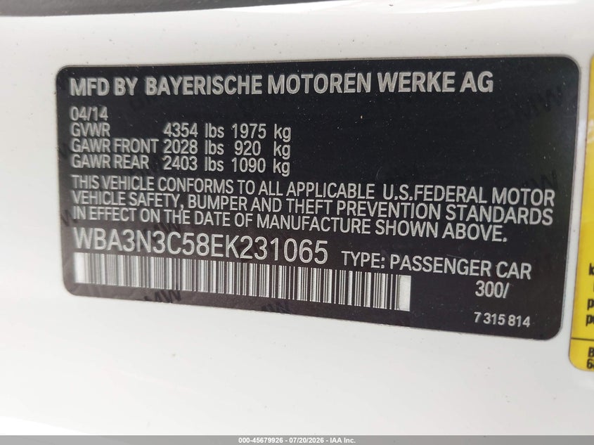 2014 BMW 4 Series 428I VIN: WBA3N3C58EK231065 Lot: 45679926