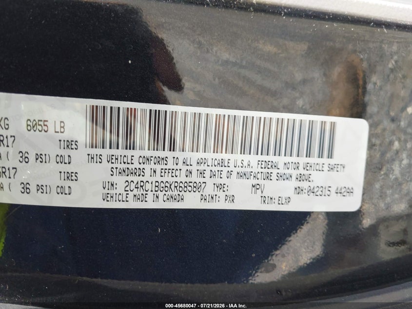 2019 Chrysler Pacifica Touring L VIN: 2C4RC1BG6KR685807 Lot: 45680047