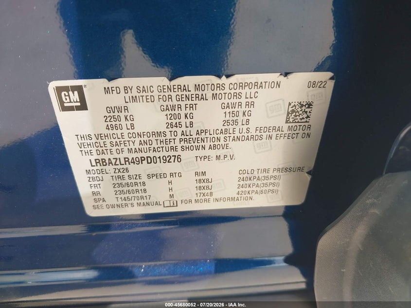 2023 Buick Envision Preferred Fwd VIN: LRBAZLR49PD019276 Lot: 45680052