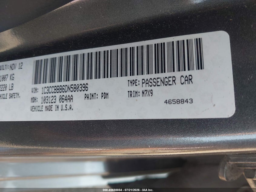 2013 Chrysler 200 Touring VIN: 1C3CCBBB6DN580396 Lot: 45680054