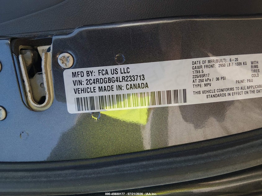 2020 Dodge Grand Caravan Se Plus VIN: 2C4RDGBG4LR233713 Lot: 45680177