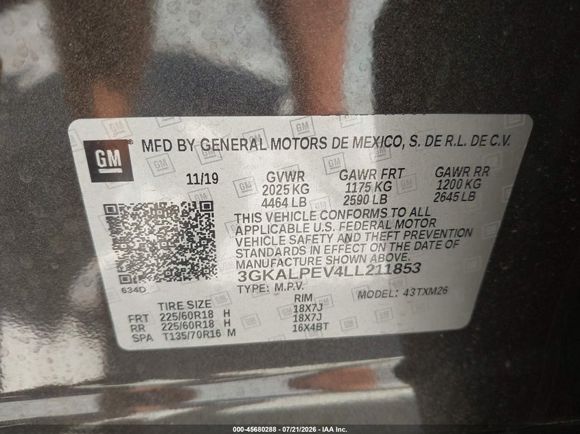 2020 GMC Terrain Fwd Slt VIN: 3GKALPEV4LL211853 Lot: 45680288