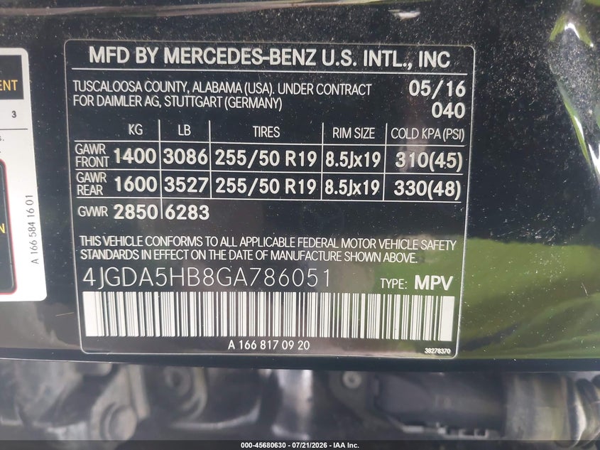 2016 Mercedes-Benz Gle 350 4Matic VIN: 4JGDA5HB8GA786051 Lot: 45680630