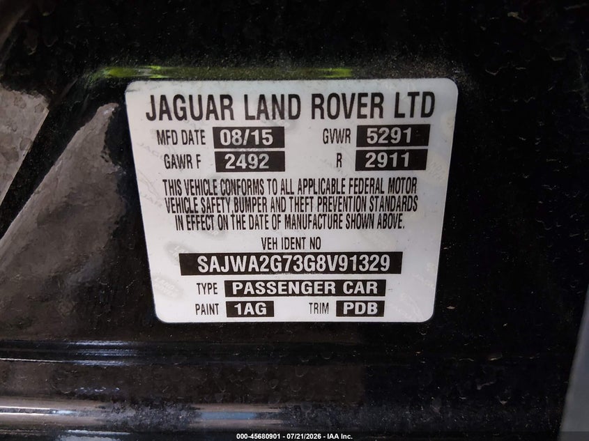 2016 Jaguar Xj Xjl Portfolio VIN: SAJWA2G73G8V91329 Lot: 45680901