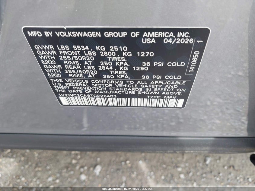 2026 Volkswagen Atlas Cross Sport Se With Technology VIN: 1V2WC2CA6TC226403 Lot: 45680908