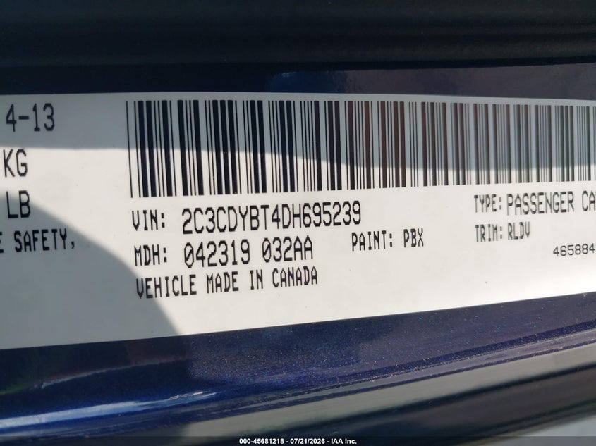 2013 Dodge Challenger R/T Plus VIN: 2C3CDYBT4DH695239 Lot: 45681218