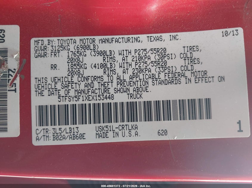 2014 Toyota Tundra Limited 5.7L V8 VIN: 5TFSY5F1XEX153448 Lot: 45681372