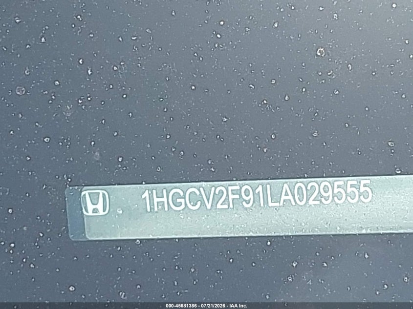 2020 Honda Accord Touring VIN: 1HGCV2F91LA029555 Lot: 45681386