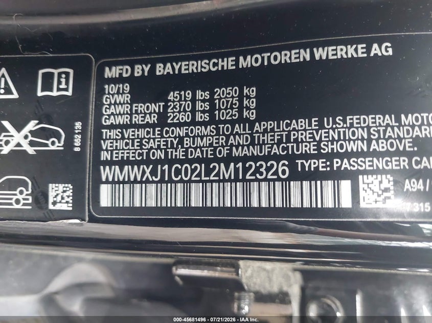2020 Mini Clubman Cooper S VIN: WMWXJ1C02L2M12326 Lot: 45681496