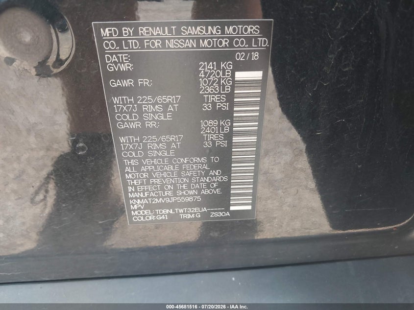 2018 NISSAN ROGUE SPORT UTILITY VEHICLE 2.5L I-4 DOHC, VVT, 170HP