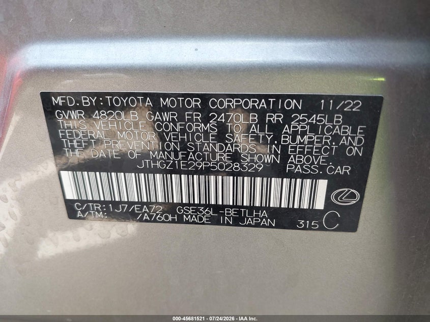 2023 LEXUS IS SEDAN 3.5L V-6 DI, DOHC, VVT, 311HP