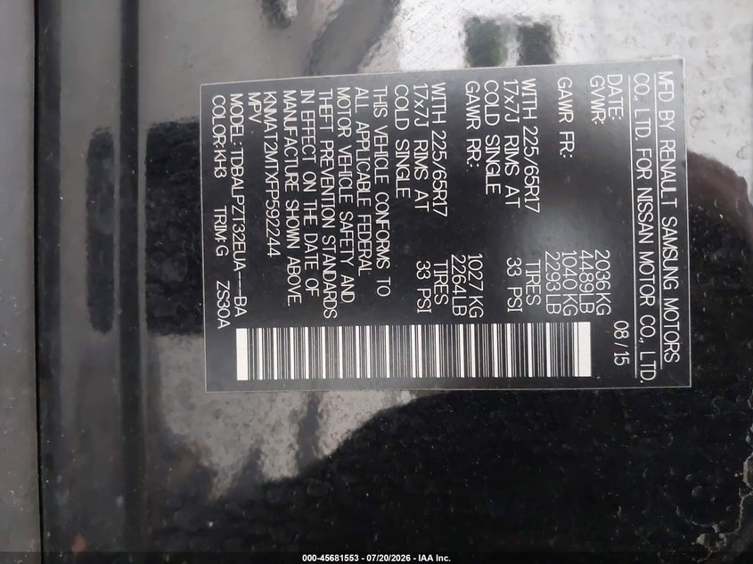 2015 Nissan Rogue S VIN: KNMAT2MTXFP592244 Lot: 45681553