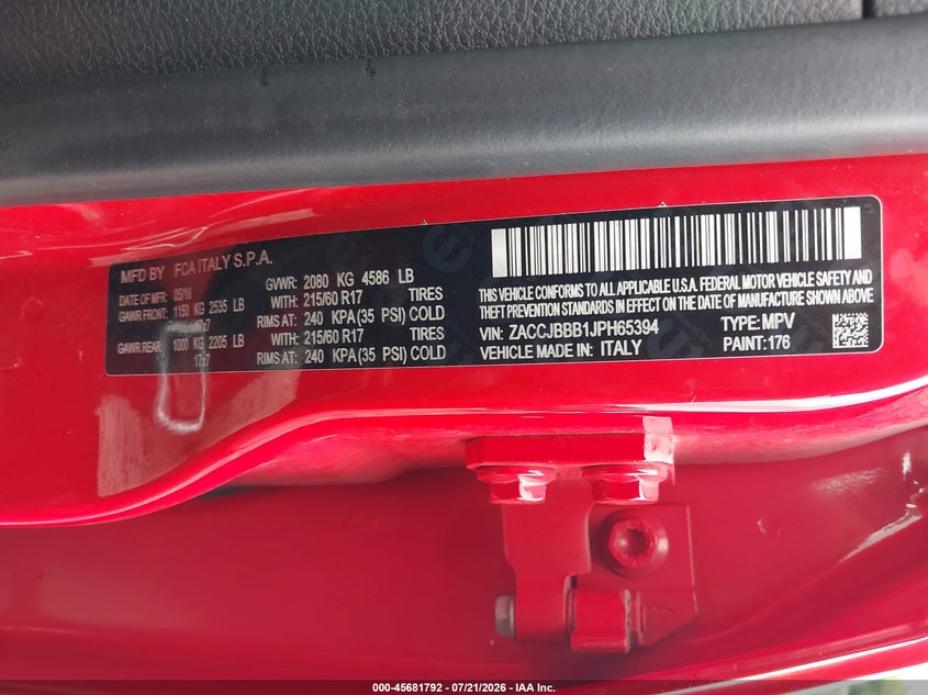 2018 JEEP RENEGADE SPORT UTILITY VEHICLE 2.4L I-4 VVT, 180HP