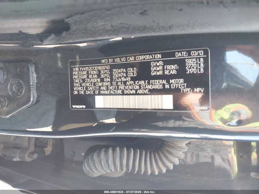 VOLVO XC90 2013 VIN YV4952CY3D1669740