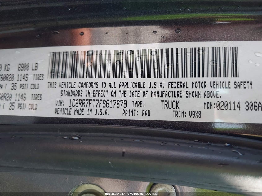 2015 Ram 1500 Express VIN: 1C6RR7FT7FS617679 Lot: 45681887
