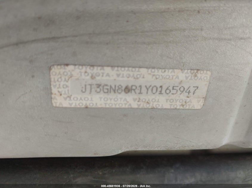 2000 Toyota 4Runner Sr5 V6 VIN: JT3GN86R1Y0165947 Lot: 45681936