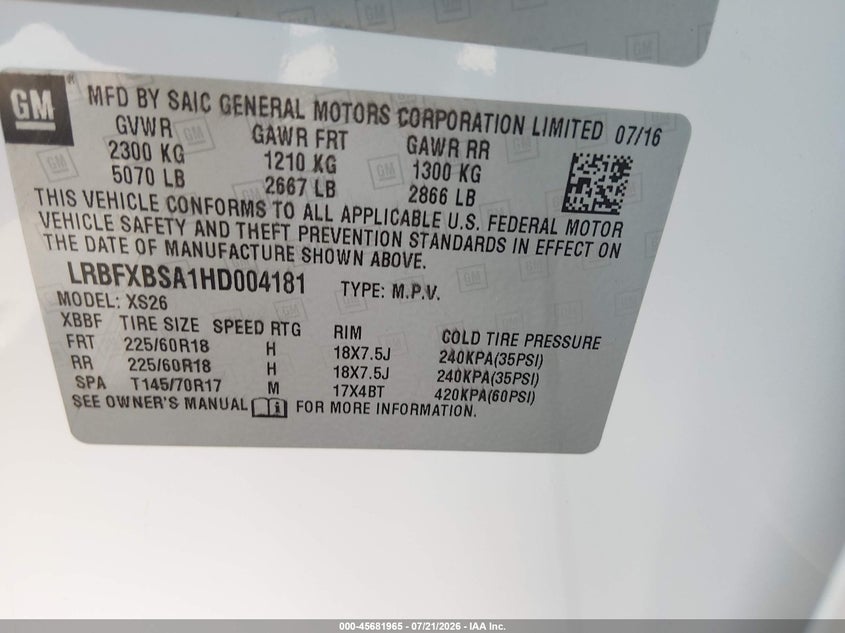 2017 Buick Envision Essence VIN: LRBFXBSA1HD004181 Lot: 45681965
