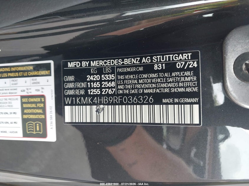 2024 Mercedes-Benz Cle 300 4Matic VIN: W1KMK4HB9RF036326 Lot: 45681988