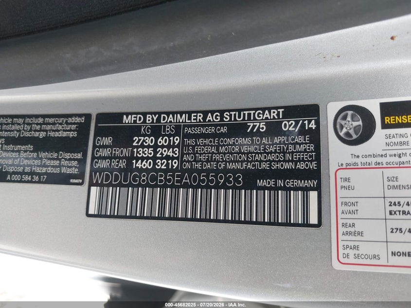 2014 Mercedes-Benz S 550 VIN: WDDUG8CB5EA055933 Lot: 45682025