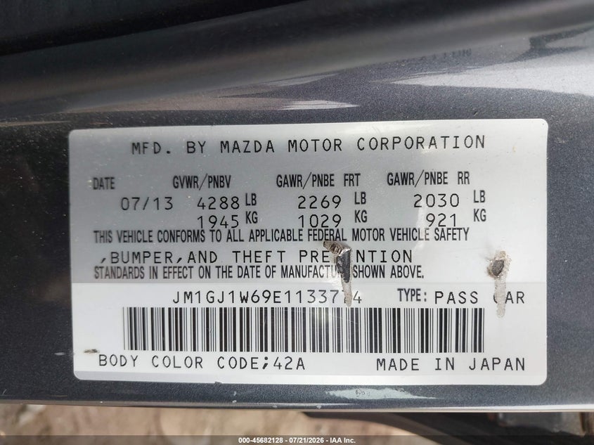 2014 Mazda Mazda6 I Grand Touring VIN: JM1GJ1W69E1133774 Lot: 45682128