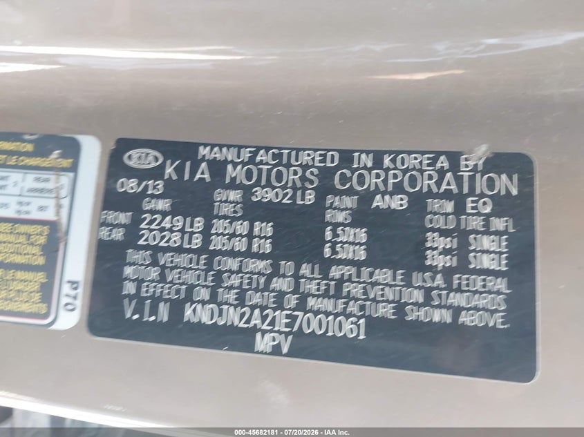 2014 Kia Soul VIN: KNDJN2A21E7001061 Lot: 45682181