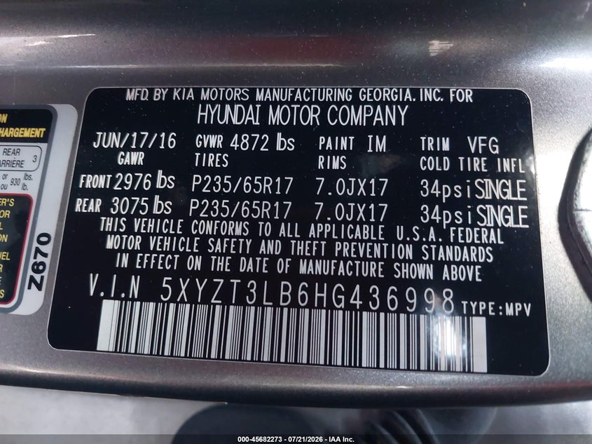 2017 HYUNDAI SANTA FE SPORT 2.4L - zdjęcie 9