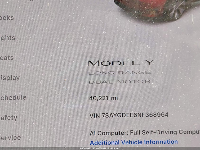 2022 Tesla Model Y Long Range Dual Motor All-Wheel Drive VIN: 7SAYGDEE6NF368964 Lot: 45682283