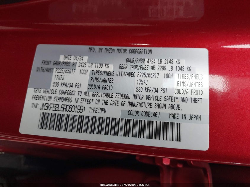 MAZDA CX-5 2024 VIN JM3KFBBL6R0501991